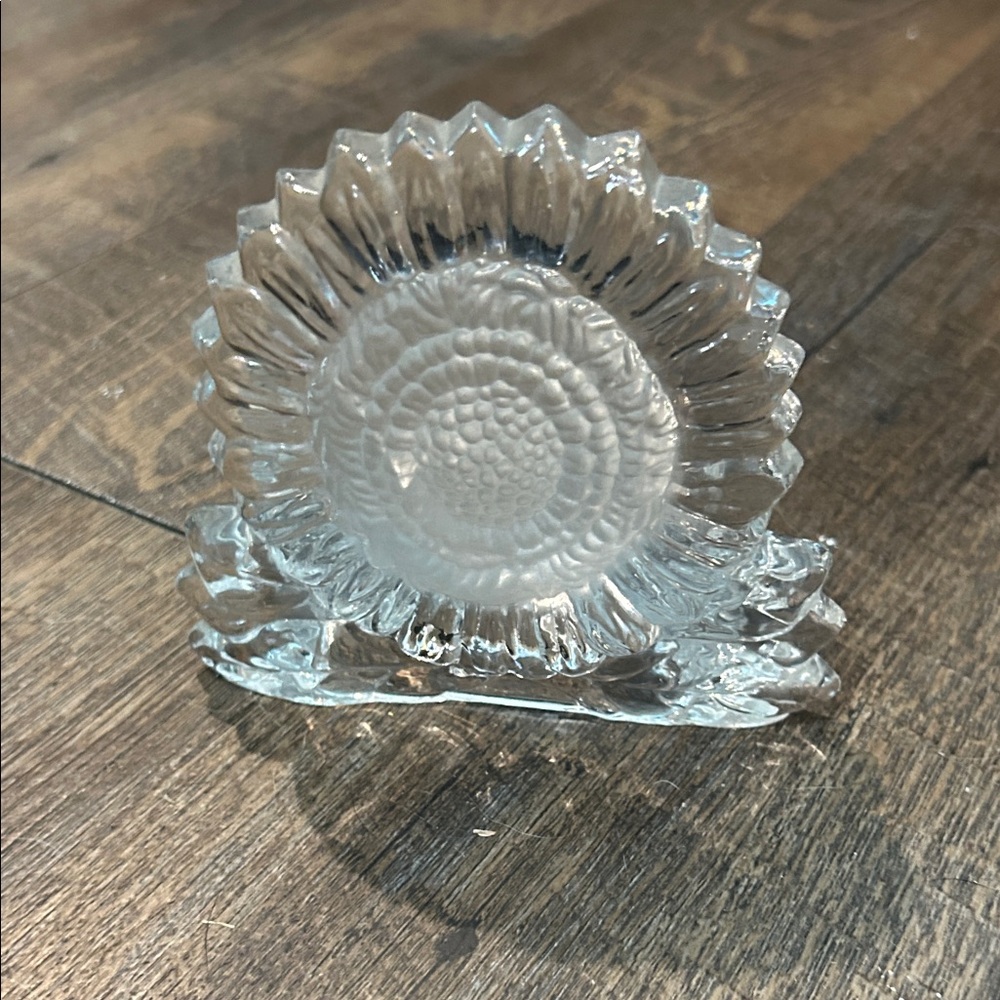 PartyLite Clear Frosted Glass‎ Sunflower Floral Tealight Candle Holder Fall
